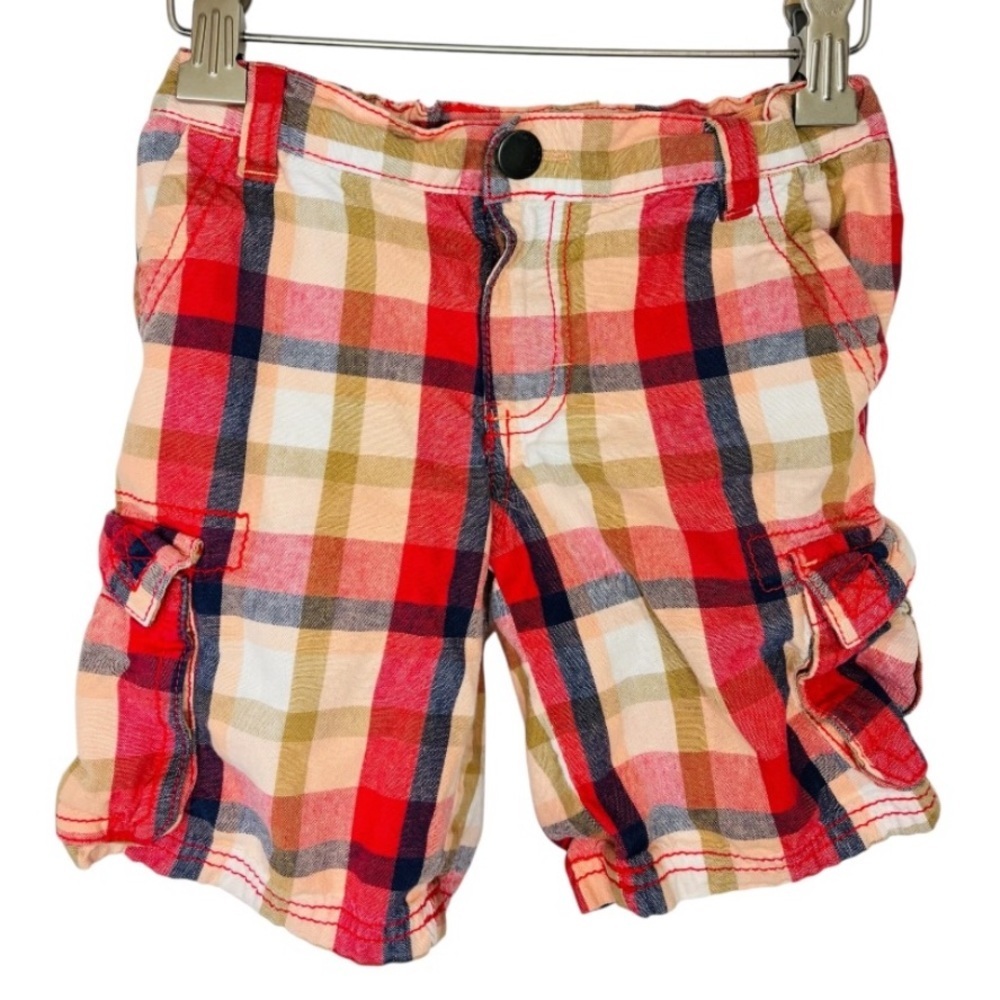 Cherokee Boy’s Red and Blue Plaid Cargo Shorts Size 4T